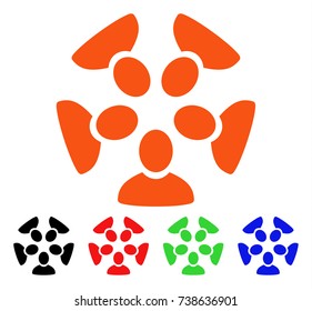 Team icon. Vector illustration style is a flat iconic team symbol with black, orange, red, green, blue color versions. Designed for web apps and software interfaces.