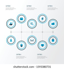 Team icons colored set with team honeycomb, warning alarm, rocket and other beeswax elements. Isolated vector illustration team icons.