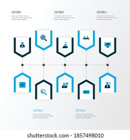Team-Icons mit ID-Karte, Online-Task-Chat, Safe und anderen persönlichen Badge-Elementen. Einzelne Vektorgrafik-Team-Symbole.