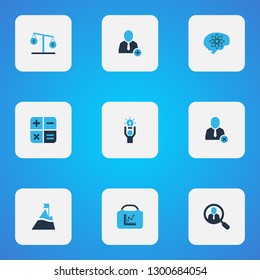 Team icons colored set with mountain with flag, add to team, employee rating and other calculate elements. Isolated vector illustration team icons.