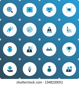Team icons colored set with safe, money sack, chief and other finance bag elements. Isolated vector illustration team icons.