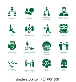 team icons. Editable 16 team icons. Included icons such as Structure, Football, Hierarchical structure, Office worker, Bat, Management, Paintball, Soccer. team trendy icons for web.