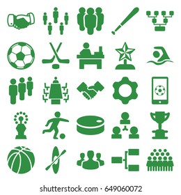 Team icons set. set of 25 team filled icons such as handshake, table, group, basketball, meeting, structure, swimming, football on phone, hockey, hockey puck, football player