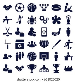 Team icons set. set of 36 team filled icons such as structure, group, gear, basketball, man working at the table, meeting, handshake, male consultant   with case