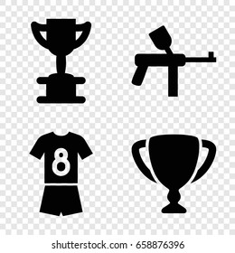 Team icons set. set of 4 team filled icons such as football uniform, trophy