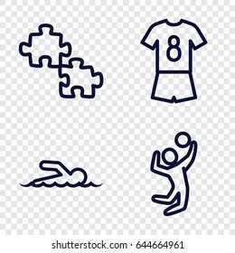 Team icons set. set of 4 team outline icons such as swimmer, volleyball player, football uniform