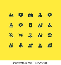 Team icons set with brainstorm, gear, team leader and other find employee elements. Isolated vector illustration team icons.