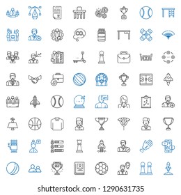 Team Icons Set. Collection Of Team With Startup, Pawn, Employee, Football, Biography, Trophy, User, Ball, Negotiation, Hand, Chess Piece, Skills. Editable And Scalable Team Icons.