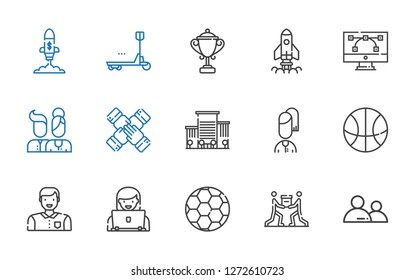 Team Icons Set. Collection Of Team With User, Teamwork, Football, Man, Basketball, Office, Users, Vector, Startup, Trophy, Duty. Editable And Scalable Team Icons.