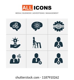 Team icons set with gear, dinner, team life and other intelligence elements. Isolated vector illustration team icons.