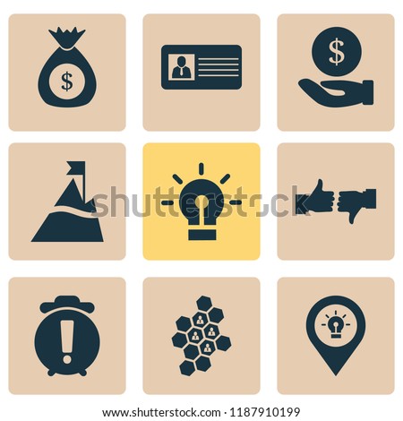 Team icons set with id card, idea, team honeycomb and other bulb elements. Isolated vector illustration team icons.