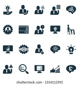Team icons set with idea, team head, gear and other work plan elements. Isolated vector illustration team icons.