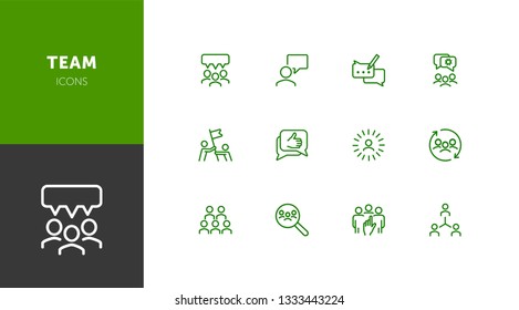Team icons. Set of line icons. Human resource, hr management, corporate structure. Working in team concept. Vector illustration can be used for topic like business, employment, headhunting