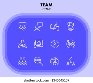 Team icons. Set of line icons. Human resource, hr management, corporate structure. Working in team concept. Vector illustration can be used for topic like business, employment, headhunting