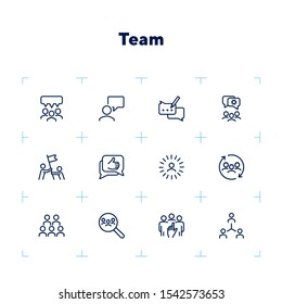 Team icons. Set of line icons. Human resource, hr management, corporate structure. Working in team concept. Vector illustration can be used for topic like business, employment, headhunting