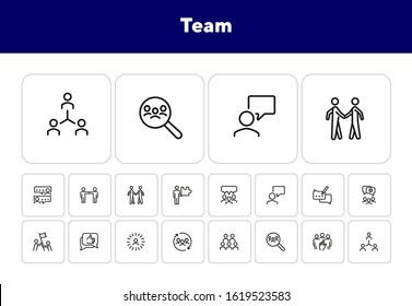 Team icons. Set of line icons. Human resource, hr management, corporate structure. Working in team concept. Vector illustration can be used for topic like business, employment, headhunting