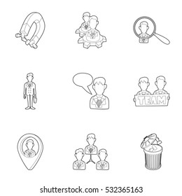 Team icons set. Outline illustration of 9 team vector icons for web