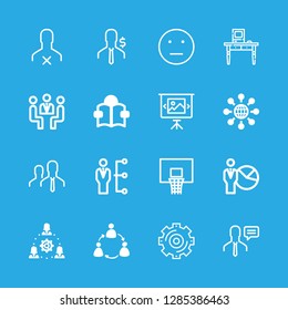team icons set with person learning by reading, presentation and gear vector set