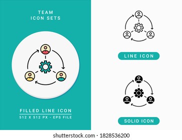 Team icons set vector illustration with solid icon line style. People group collaboration concept. Editable stroke icon on isolated background for web design, infographic and UI mobile app.