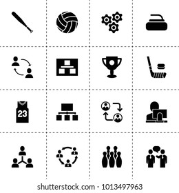 Team icons. vector collection filled team icons. includes symbols such as planning, communication, businessmen communication, gear. use for web, mobile and ui design.