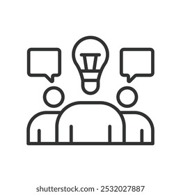 Team idea, in line design. Team idea, brainstorming, collaboration, creativity, innovation, teamwork, concept on white background vector. Team idea, in line design, editable stroke icon