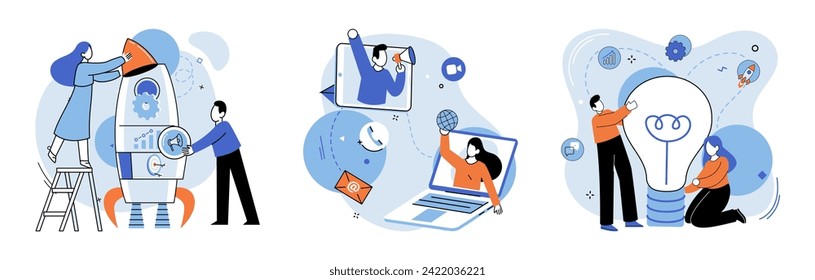 Ilustración vectorial de idea de equipo. Las ideas innovadoras de los equipos impulsan el crecimiento de las empresas y fomentan el éxito profesional El intercambio de conocimientos y la cooperación sientan las bases para el desarrollo y los logros de los equipos
