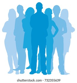 Team Illustration, Group of Business People and Workers Standing Together. Vector Image or Want Ad, Presentation or Other Layouts