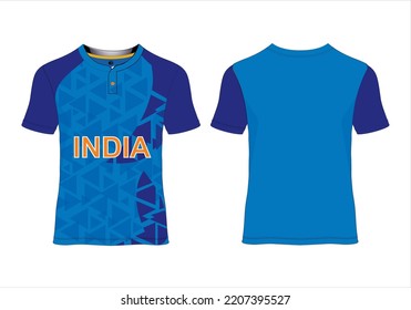 Team India T20 World cup Jersey 2022. Sports Cricket t-shirt jersey design template, mock up uniform kit with front and back view