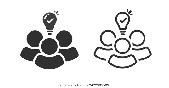 Team insight icon line outline thin stroke set, people leadership lightbulb simple pictogram graphic illustration, idea of expert community group, education brainstorm sign image clip art