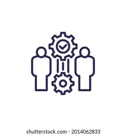 team interaction and management line icon with workers