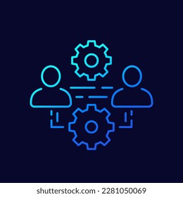 team interaction and management line icon, vector