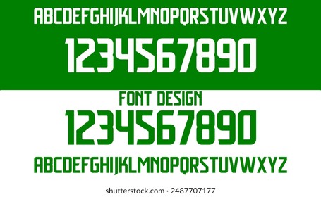 team ireland vector font sports style font kit. Ireland font. sports style letters and numbers for soccer team on home and away jersey background.