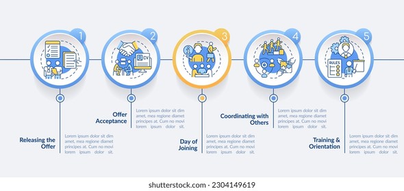 Team joining process circle infographic template. Employment. Data visualization with 5 steps. Editable timeline info chart. Workflow layout with line icons. Lato-Bold, Regular fonts used