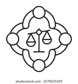 Team Justice Icon Representing Collaborative Legal Decisions and Balanced Judgments