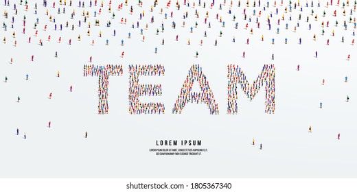 Team. Large group of people form to create Team. vector illustration.