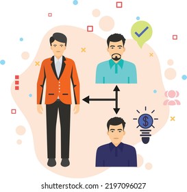 Team lead with Engineers Concept, business relationship between two or more individuals vector color icon design, Interrelationship concept, hrm symbol, business character stock illustration