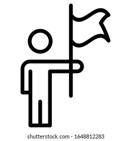 Team Lead Winner Concept, hrm symbol on white background, Person with Finish Line Flag Vector Icon Design