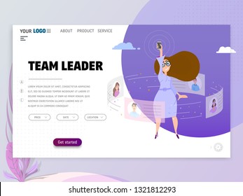 Team leader concept. A woman holds a smartphone and manages the process.