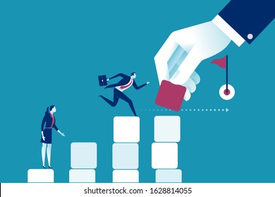 Team leader helps to achieve a corporate goal. Business concept vector illustration.