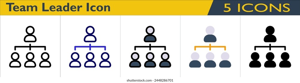 Teamleiter-Symbol mit 5 Stilen (Umriss, Farbumriss, Linearfarbe, Farbe und Volltonfarbe)