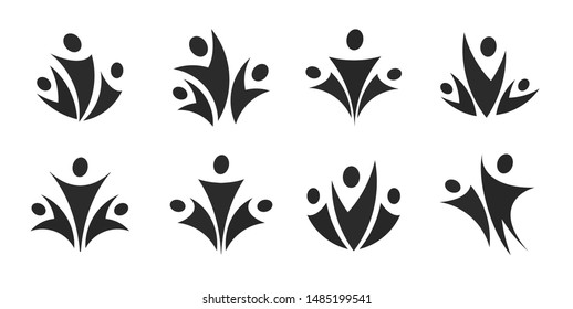 Team leader icon set. People black silhouette logo template collection. Modern emblem concept design for business. Isolated vector illustration on white background.