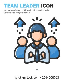 Team leader icon vector with outline color style isolated on white background. Vector illustration leadership sign symbol icon concept for business, finance, industry, company, apps, web and project