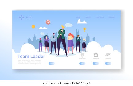 Team Leader Landing Page. Leadership Concept With Flat Business People Characters Website Template. Easy Edit And Customize. Vector Illustration