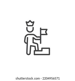 Team leader line icon. linear style sign for mobile concept and web design. Man with flag on podium outline vector icon. Symbol, logo illustration. Vector graphics