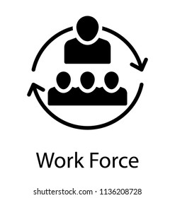 Team leader with its team members in a circle of arrows, conceptualizing workforce  