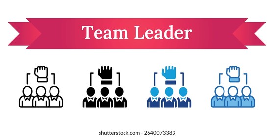 Team Leader Multi Style - group of people with one raised hand above, representing leadership or group decision making