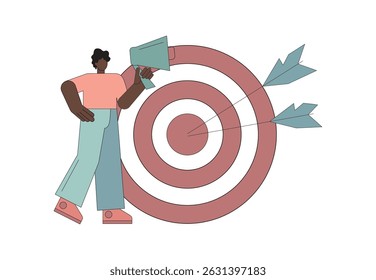 Team leader. Leader position. Setting or searching for a goal. Vector illustration