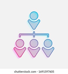 team and leader, teamwork, business icon. Colored logo with diagonal lines and blue-red gradient. Neon graphic, light effect