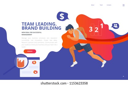 Team leader training coaching concept vector illustration. Team building leading online or offline course site landing page wireframe, teamwork coaching presentation template. Running winning leader