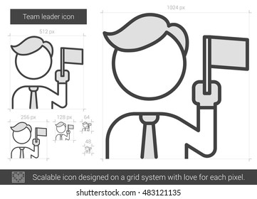 Teamleiter, Vektorsymbol einzeln auf weißem Hintergrund. Team-Leader-Line-Symbol für Infografik, Website oder App. Skalierbares Symbol, das auf einem Gittersystem entworfen wurde.